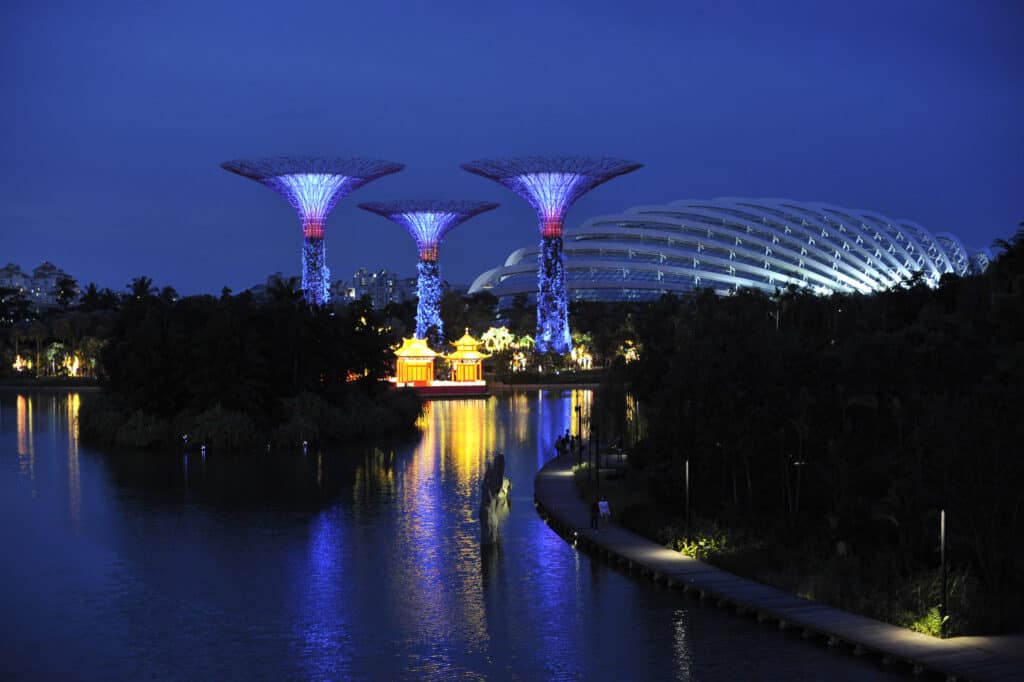 Singapur. Ogrody Botaniczne nocą.